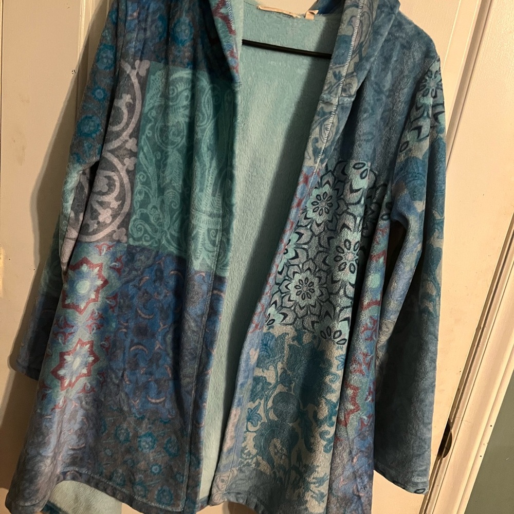 Soft Surroundings Blue Patterned Cape - image 1